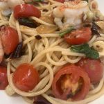 Spaghetti Tiger Prawns with fresh cherry tomatoes
